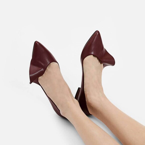 Charles & Keith Ruffle Detail Pointed Flats – Burgundy - Picture 1 of 10